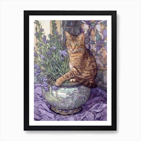 Lavender With A Cat 3 Art Nouveau Style Art Print