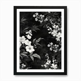 Great Japan Hokusai Black And White Flowers 6 Art Print
