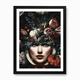 Woman With Flowers On Her Head Art Print