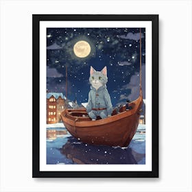 Cat In A Boat 1 Art Print