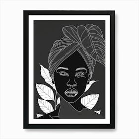 Black And White Portrait Of A Woman With Leaves Art Print