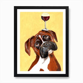 Boxer With Wineglass Yellow Art Print