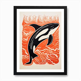 Orca, Woodblock Animal  Drawing 2 Art Print