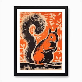 Squirrel, Woodblock Animal Drawing 3 Art Print