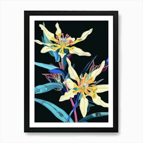 Neon Flowers On Black Edelweiss 3 Art Print