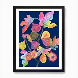 Colorful Figs Blue Art Print