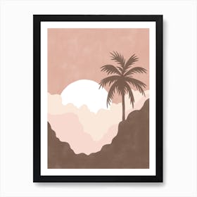 Pink Sunset With Palm Tree Art Print