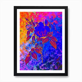 Fragrant Rosebush Botanical in Acid Neon Pink Green and Blue Art Print