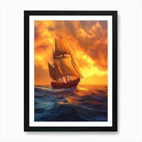 A Majestic Sailing Ship Gracefully Glides Across The Vast Ocean Art Print