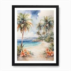 Watercolor Of A Tropical Beach 1 Art Print