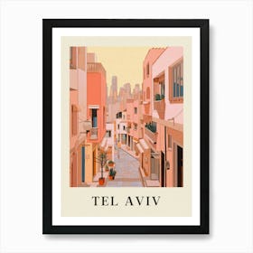 Tel Aviv Israel 7 Vintage Pink Travel Illustration Poster Art Print