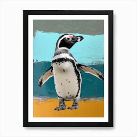 Galapagos Penguin St Andrews Bay Colour Block Painting 4 Art Print