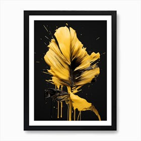 Yellow Leaf On Black Background Art Print