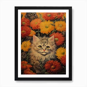 Cats And Orange Flowers, Loius Wain Art Print