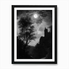 Full Moon Over Castle Art Print