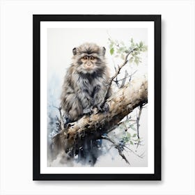 Monkey, Japanese Brush Painting, Ukiyo E, Minimal 4 Art Print