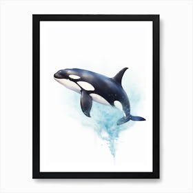 Blue Watercolour Painting Style Of Orca Whale  1 Art Print