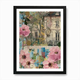 Pink Flowers Scrapbook Collage Cottage 2 Art Print