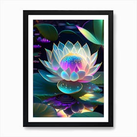 Lotus Flower In Garden Holographic 5 Art Print