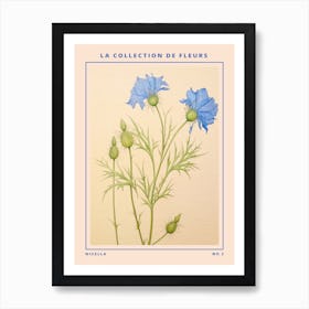 Nigella (Love In A Mist) 2 French Flower Botanical Poster Art Print