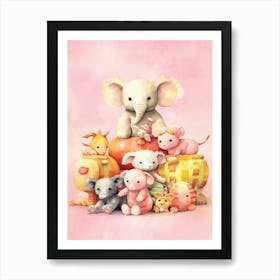 Cute Collection Of Baby Animals Nursery Watercolour 4 Art Print