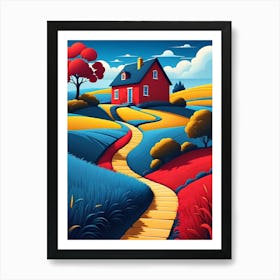 Red House In The Countryside Art Print