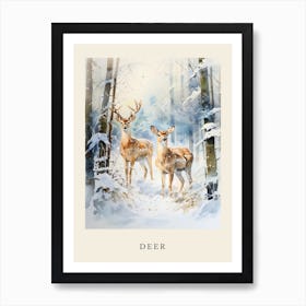 Winter Watercolour Deer 7 Poster Art Print