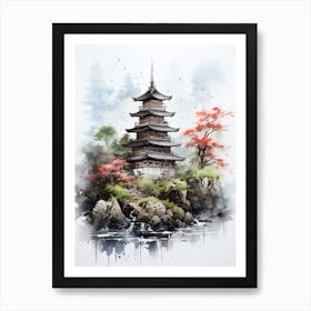 Chureito Pagoda In Yamanashi, Japanese Brush Painting, Ukiyo E, Minimal 4 Poster