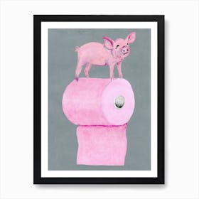 Pig On Toilet Paper Art Print