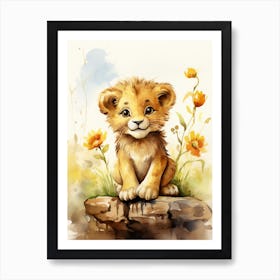 Colouring Watercolour Lion Art Painting 3 Art Print