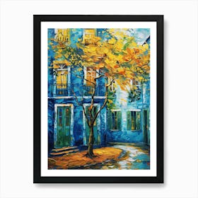 Blue House With Tree 1 Art Print