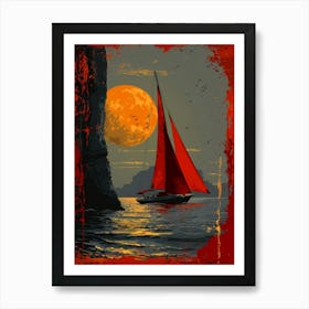 Red Sailboat On The Sea Art Print