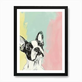 Boston Terrier Dog Pastel Line Painting 2 Art Print