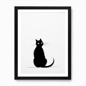 Black And White Ink Cat Line Drawing 4 Art Print