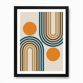Mid Century Modern Geometric Rainbow And Sun Abstract A13 In Classy Navy Blue Earthy 01 Art Print