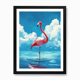 Flamingo Standing On The Sea Against Summer Blue Sky Art Print