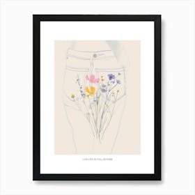 Live Life In Full Bloom Poster Blue Jeans Line Art Flowers 5 Art Print