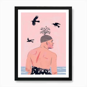 Man With Birds On His Head 1 Art Print