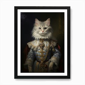 Royal Cat In Blue Rococo Style 1 Art Print