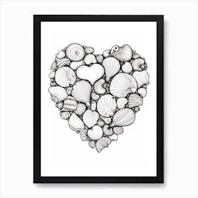 Minimalist Black & White Shell Line Drawing Heart 4 Art Print