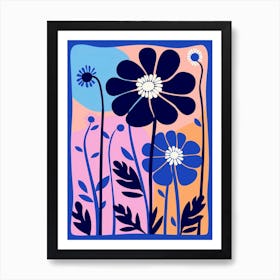 Blue Flower Illustration Cosmos 3 Art Print