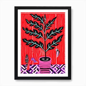 Pink And Red Plant Illustration Zz Plant 1 Art Print