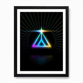 Neon Geometric Glyph in Candy Blue and Pink with Rainbow Sparkle on Black n.0432 Art Print