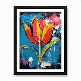 Neo-Expressionist Whispers: Basquiat's Tulip Magic Art Print