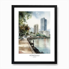 Honolulu 1 Watercolour Travel Poster Art Print