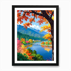 Autumn Trees On The River Art Print