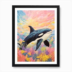 Pastel Crayon Underwater Orca Whale Drawing 3 Art Print