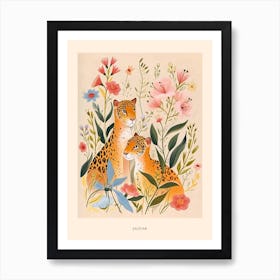 Folksy Floral Animal Drawing Jaguar 6 Poster Poster