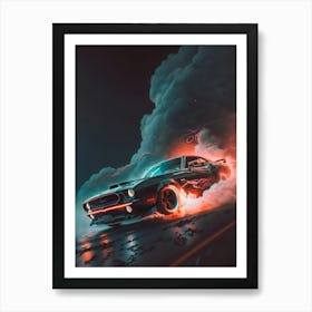 Muscle Smoke Drift Retro Racing vintage classic Car 9 Art Print