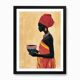 African Woman Holding A Bowl, Minimalism Boho Art Print